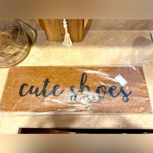 NWT!! Boutique Elegant Brown and Black Script Door Mat. “ Cute Shoes”